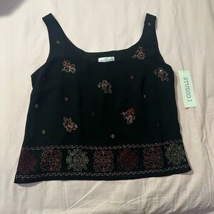 Studio I Black and Red Embroidered Tank Top